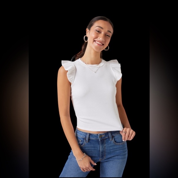 Francesca’s Ella Flutter Sleeve Rib-Knit Top Size: L - Picture 1 of 6